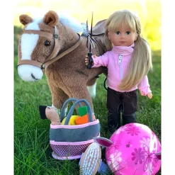 Bruin paard met zadel en teugel Boutique Springturniersieger - 27 cm