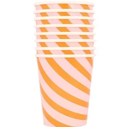 Feestbekers Pink & Orange Stripy Cups - Set Van 8