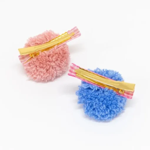 Haarclips Gingham Big Pompom Hair Clips - set van 6