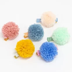 Haarclips Gingham Big Pompom Hair Clips - set van 6