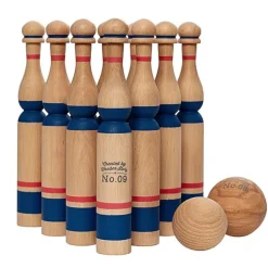 Houten Blauwe Bowling Set | 10 Kegels