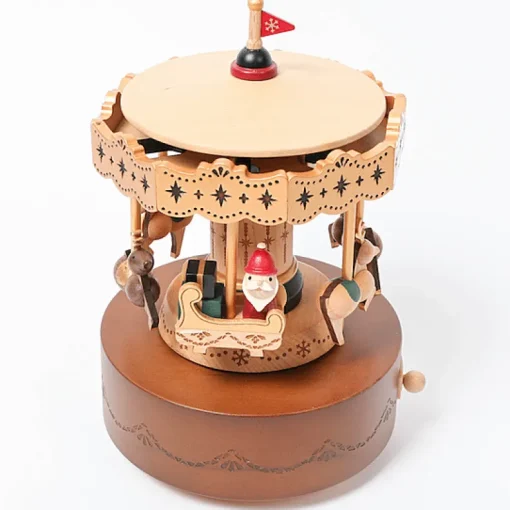 Houten Muziekdoos | Xmas Santa & Reindeer Carousel N°49