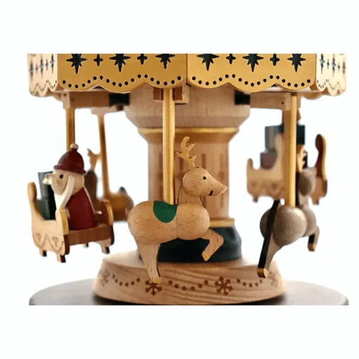 Houten Muziekdoos | Xmas Santa & Reindeer Carousel N°49