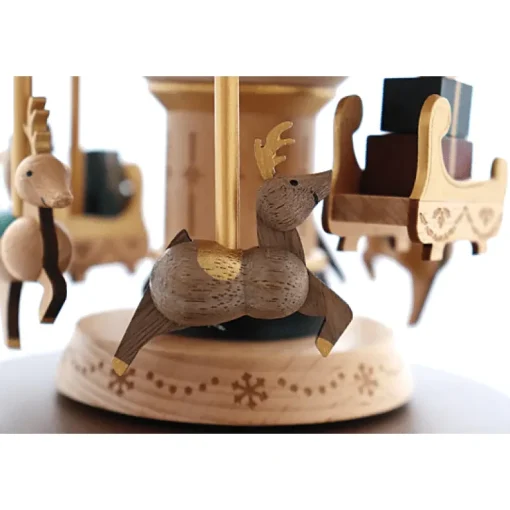 Houten Muziekdoos | Xmas Santa & Reindeer Carousel N°49