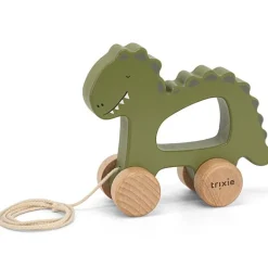 Houten Trekspeeltje - Wooden Pull Along Toy Mr Dino