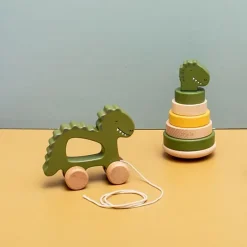 Houten Trekspeeltje - Wooden Pull Along Toy Mr Dino