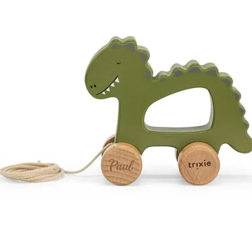 Houten Trekspeeltje - Wooden Pull Along Toy Mr Dino