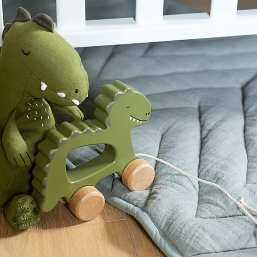 Houten Trekspeeltje - Wooden Pull Along Toy Mr Dino