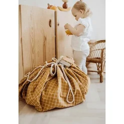 Play&Go Speelgoedzak | Organic Grid Mustard