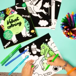 Set van 6 fluwelen kleurplaten Velvet Coloring - Dino