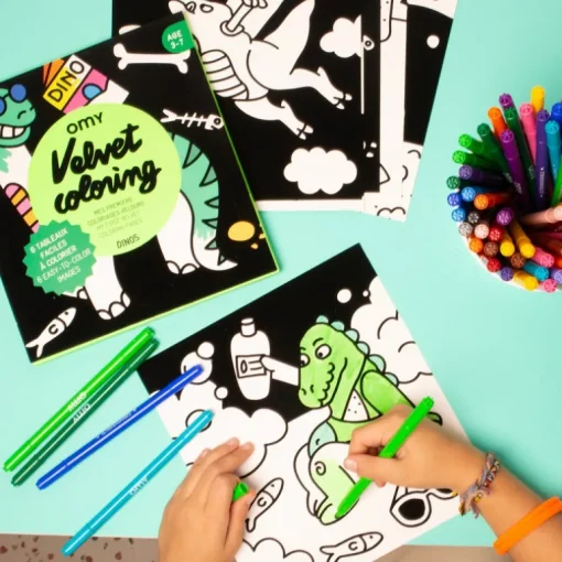 Set van 6 fluwelen kleurplaten Velvet Coloring - Dino