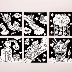 Set van 6 fluwelen kleurplaten Velvet Coloring - Kawaii